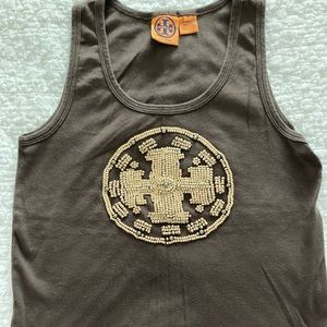 Tory Burch, brown beaded,cotton tank, M